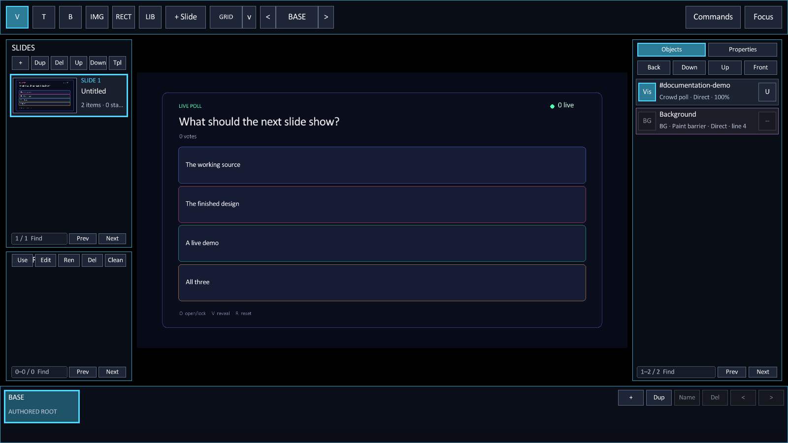 Crowdplay poll with four answer choices in Studio