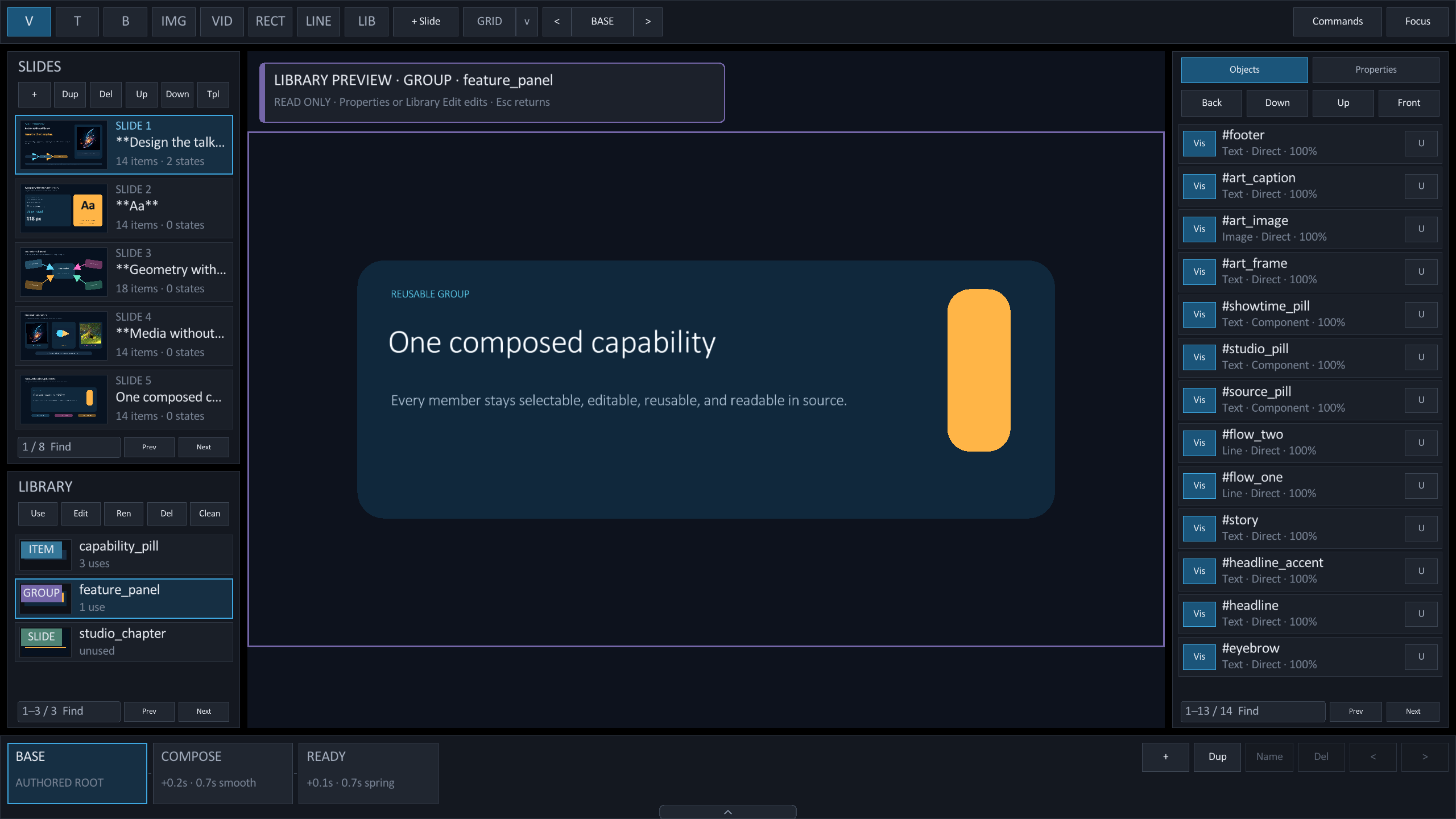 Read-only preview of a reusable group with its resolved member objects listed