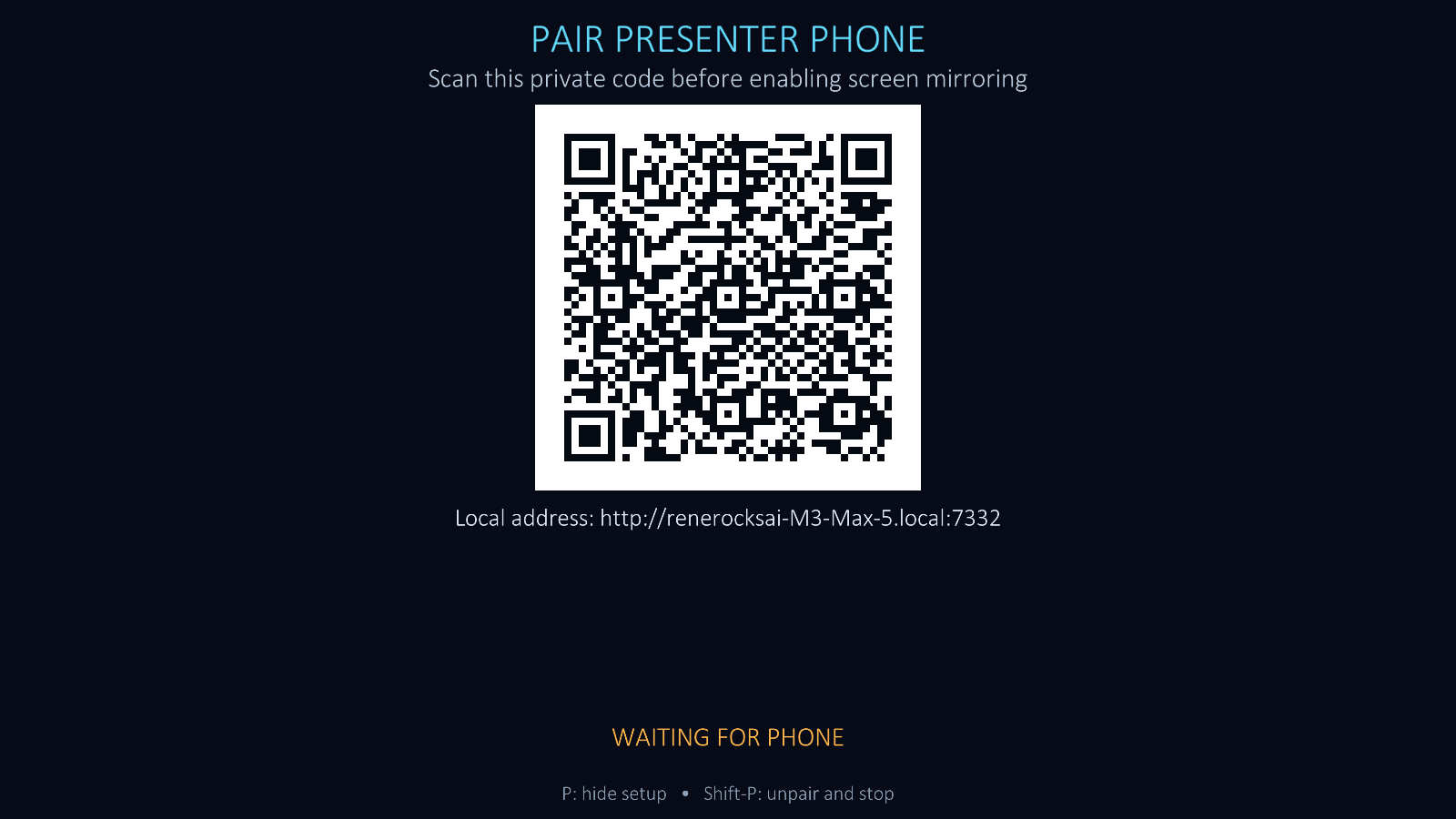 Presenter Companion pairing screen with a QR code